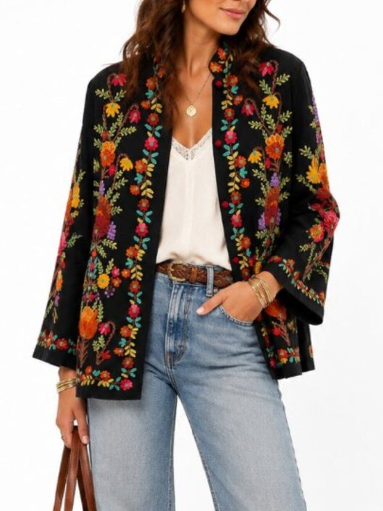 Vintage Embroidered And Embellished Silk Floral Jacket